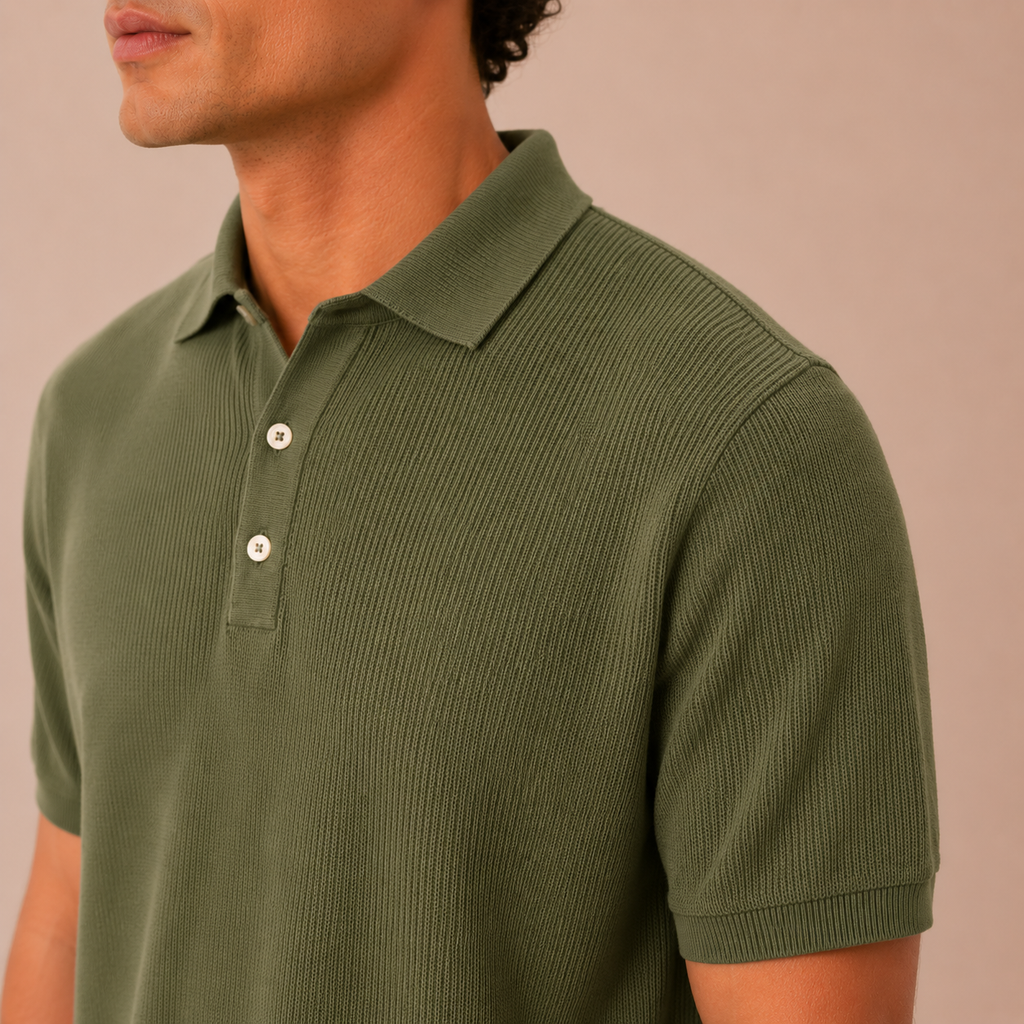 100% Cotton Knit Polo Shirt - Olive
