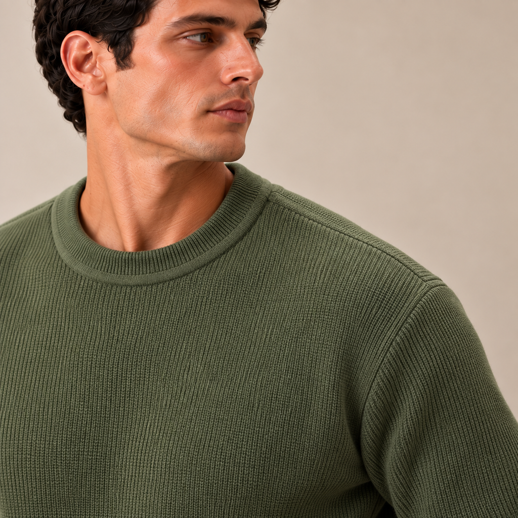Wool Knitted Crewneck Sweater — Olive