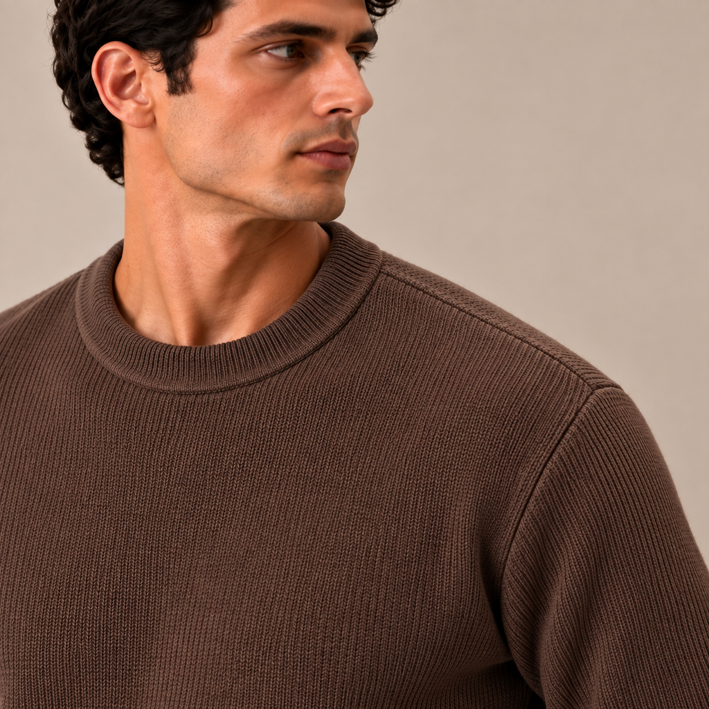 Knitted Wool Crewneck Sweater — Chocolate Brown