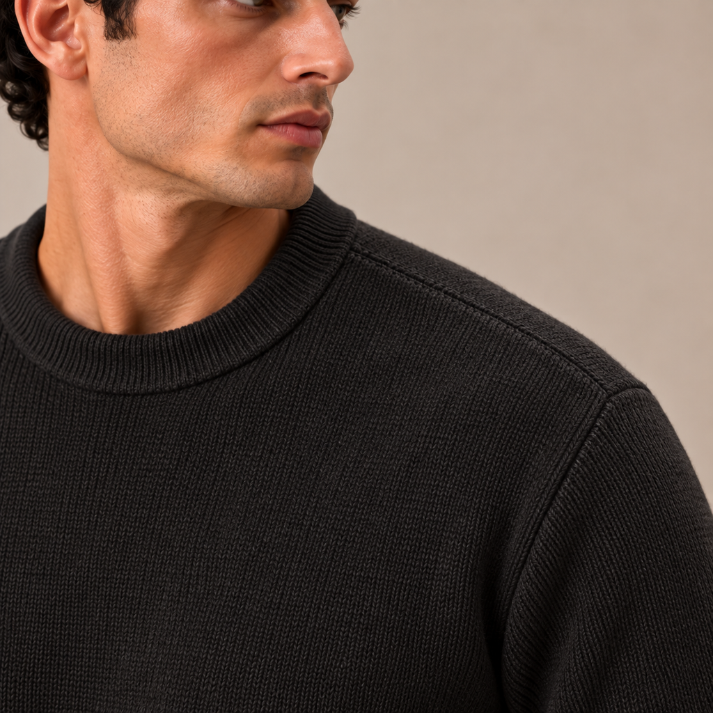 Knitted Wool Crewneck Sweater — Black
