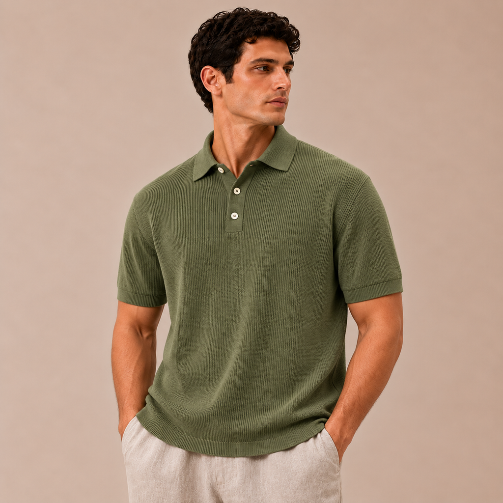 100% Cotton Knit Polo Shirt - Olive