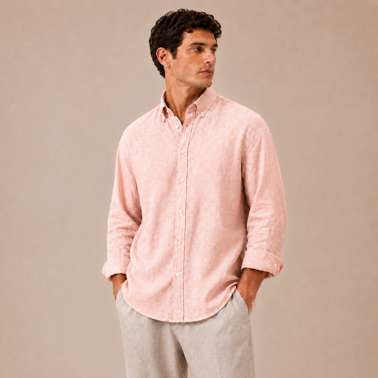 Preorder - Relaxed Pink Linen Cotton Blend Shirt