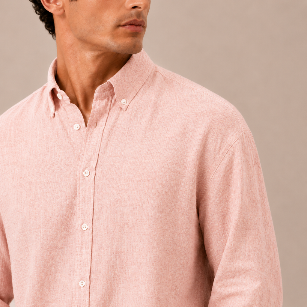 Preorder - Relaxed Pink Linen Cotton Blend Shirt