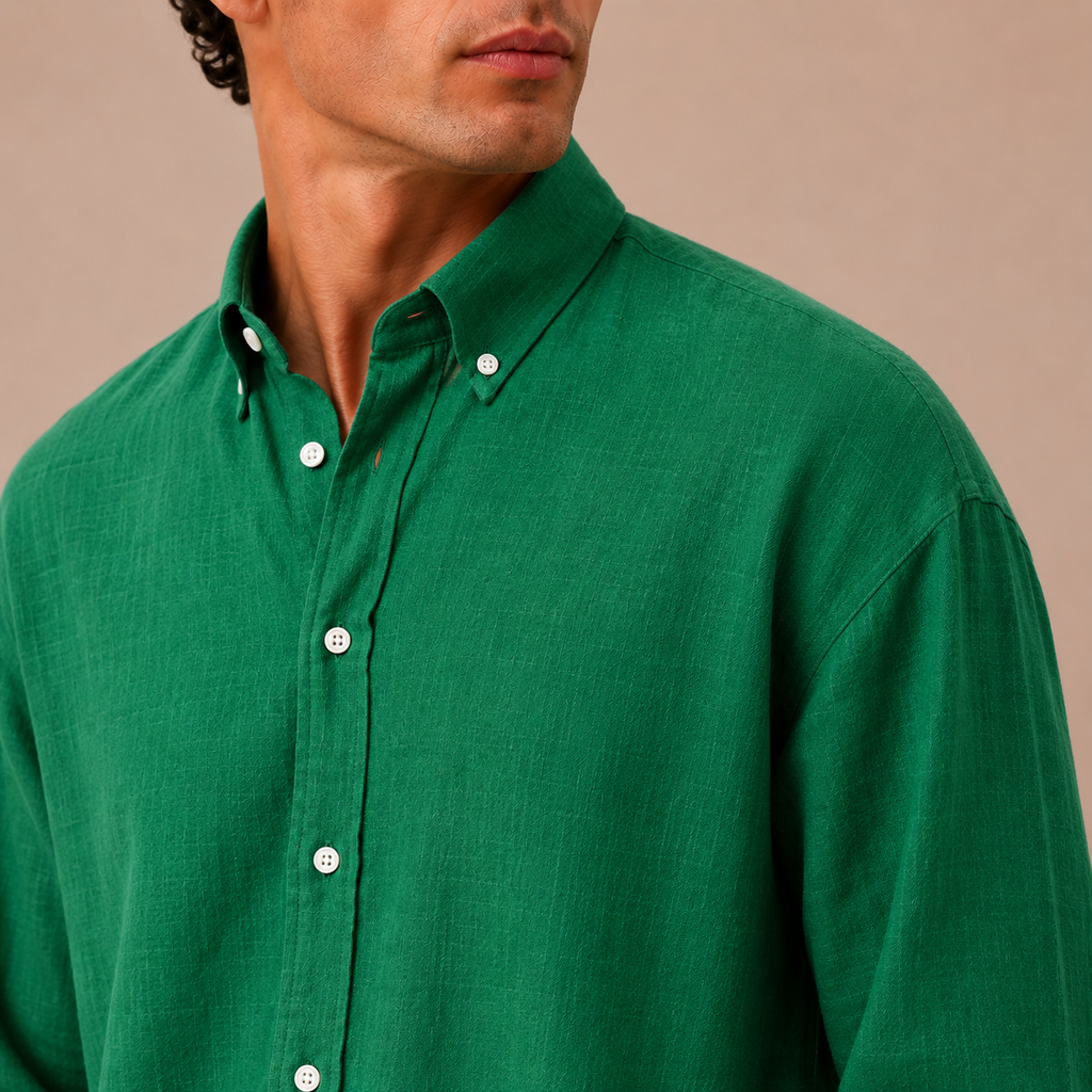 Relaxed Green Linen Cotton Blend Shirt