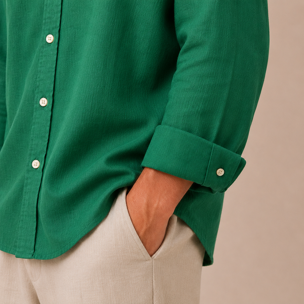 Relaxed Green Linen Cotton Blend Shirt