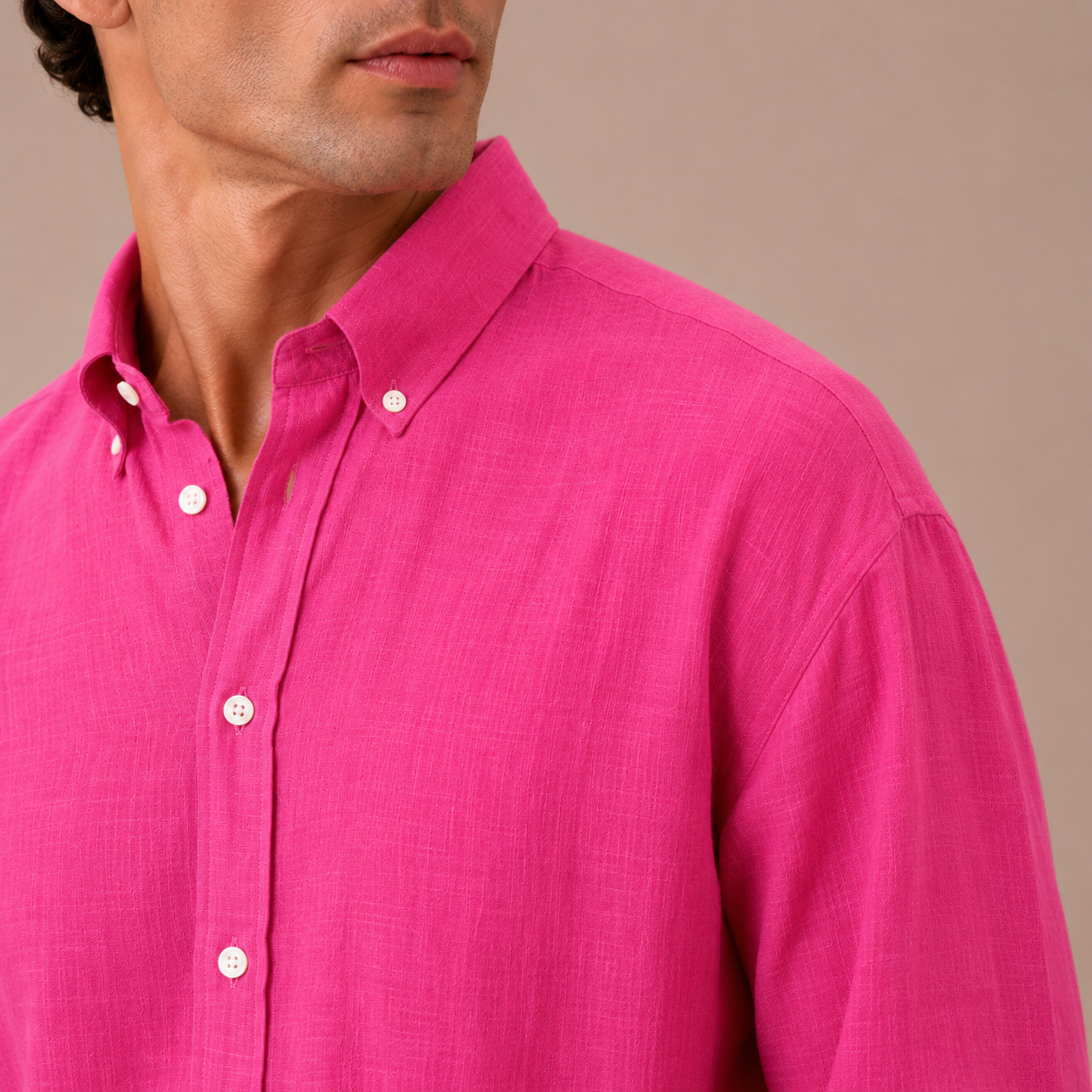 Relaxed Fuchsia linen Cotton Shirt Blend