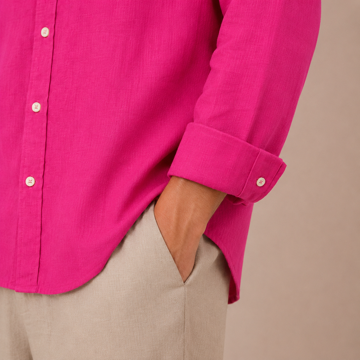 Relaxed Fuchsia linen Cotton Shirt Blend