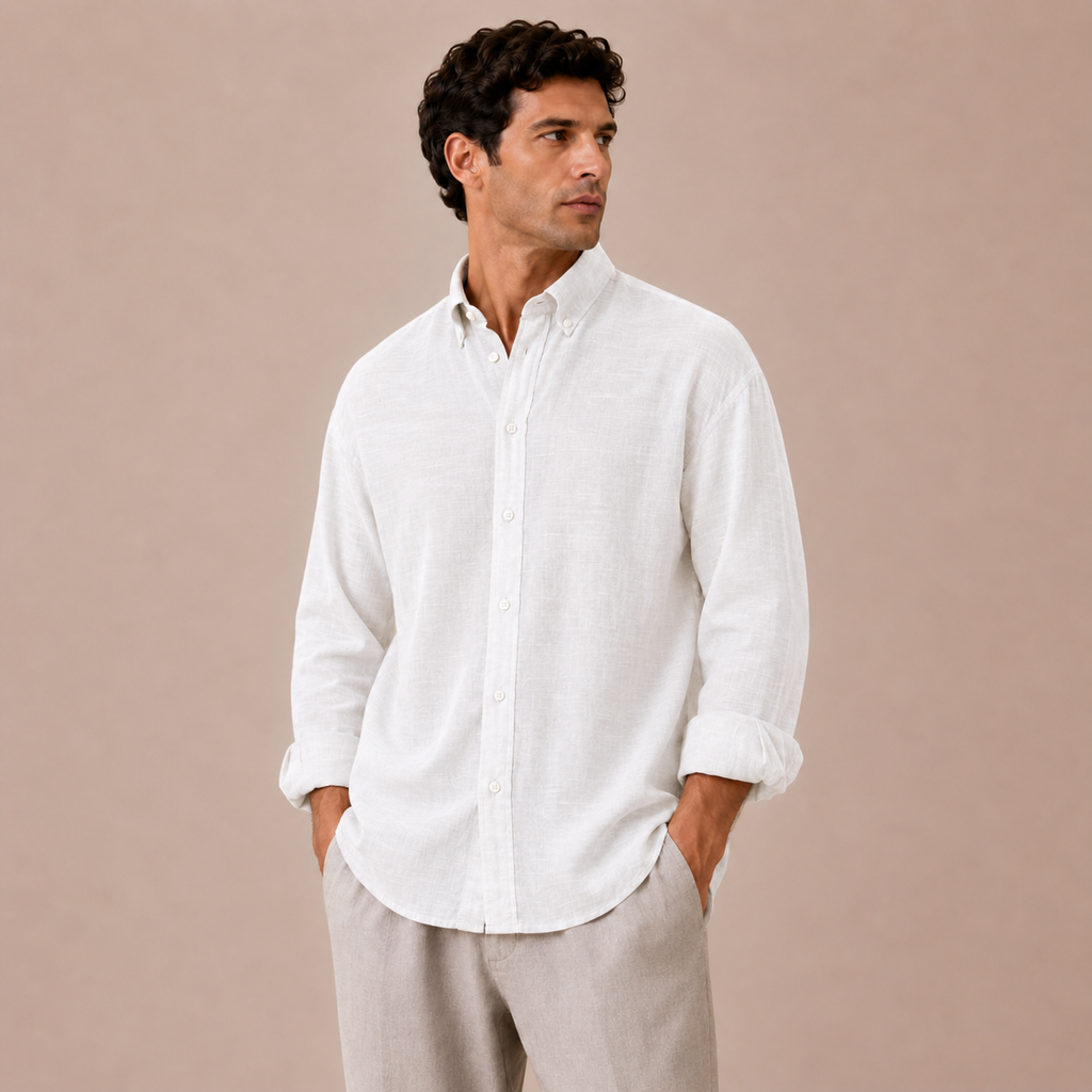 Preorder - Relaxed White Linen Cotton Blend Shirt