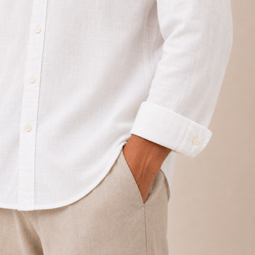 Preorder - Relaxed White Linen Cotton Blend Shirt