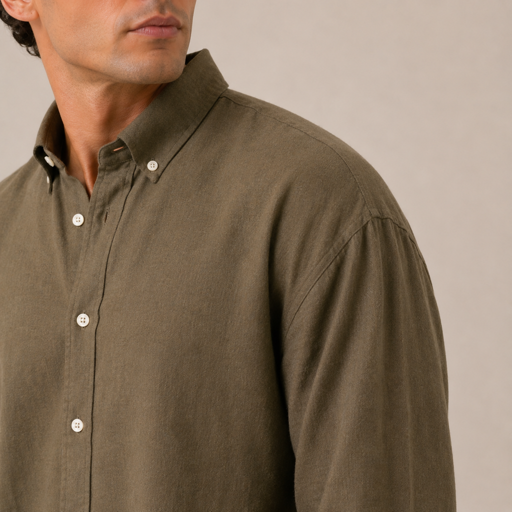 Relaxed Olive Linen Cotton Blend Shirt