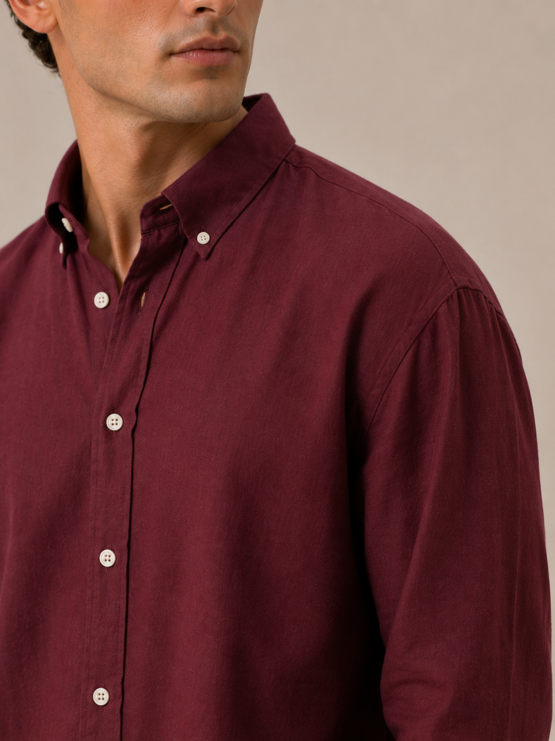 Relaxed Burgandy Linen Cotton Blend Shirt