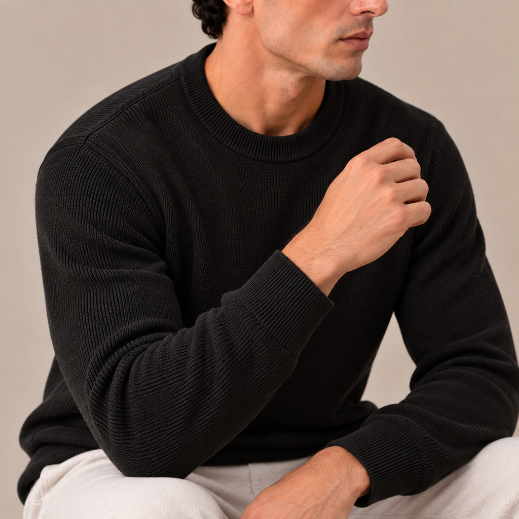 Knitted Wool Crewneck Sweater — Black
