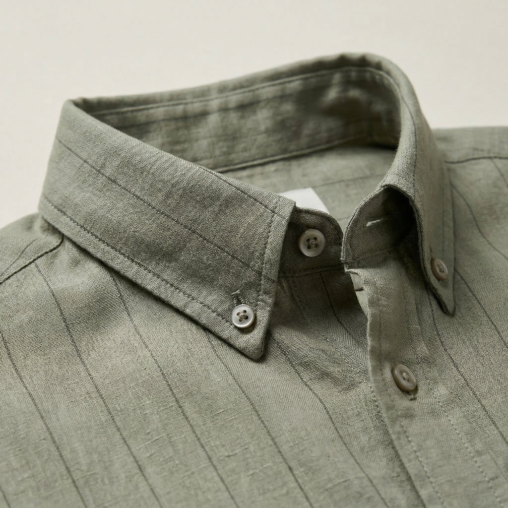 Linen Cotton Blend Olive Shirt