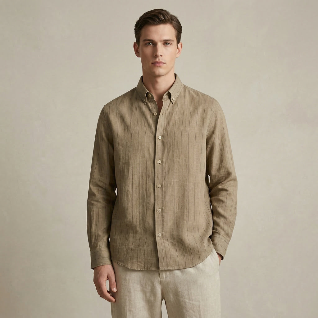 Linen Cotton Cocoa Brown Stripe Shirt