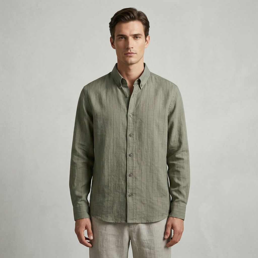 Linen Cotton Blend Olive Shirt
