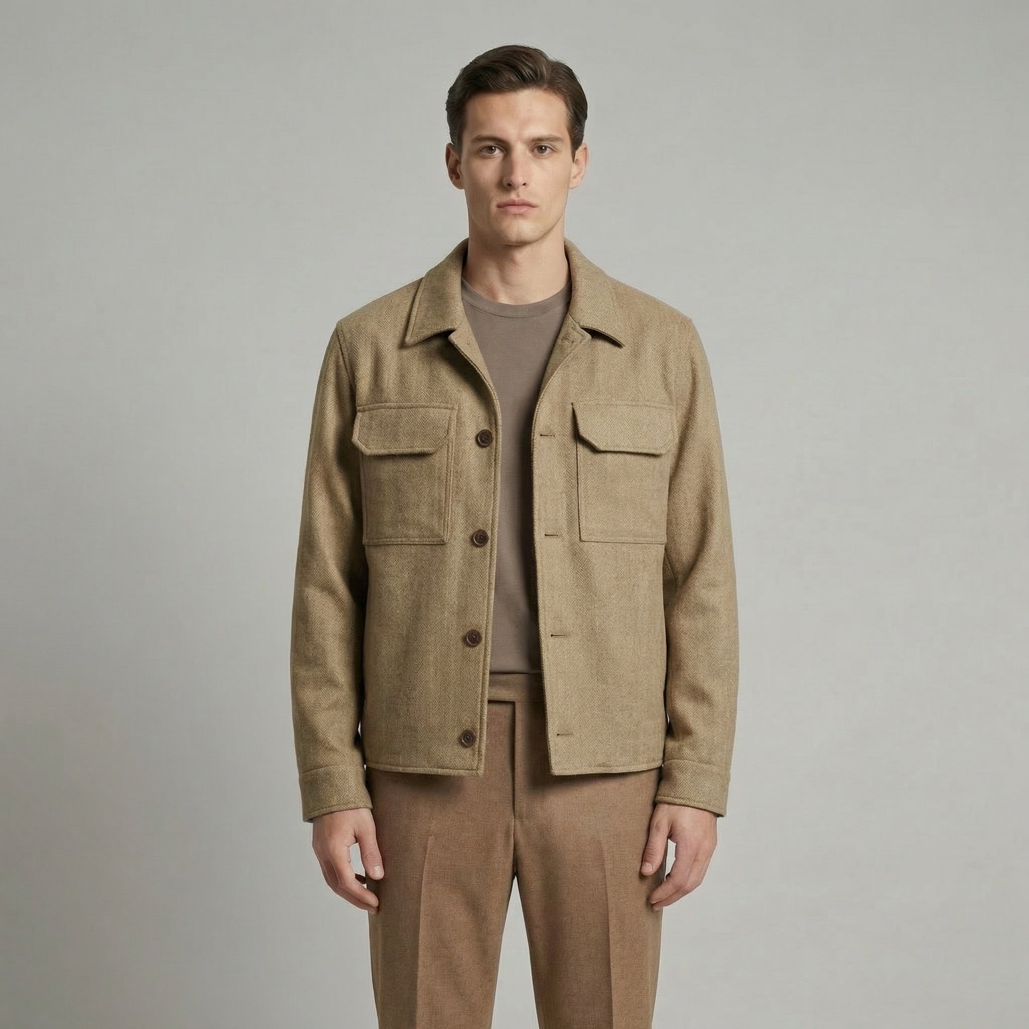 100% Wool Herringbone Warm Sand jacket