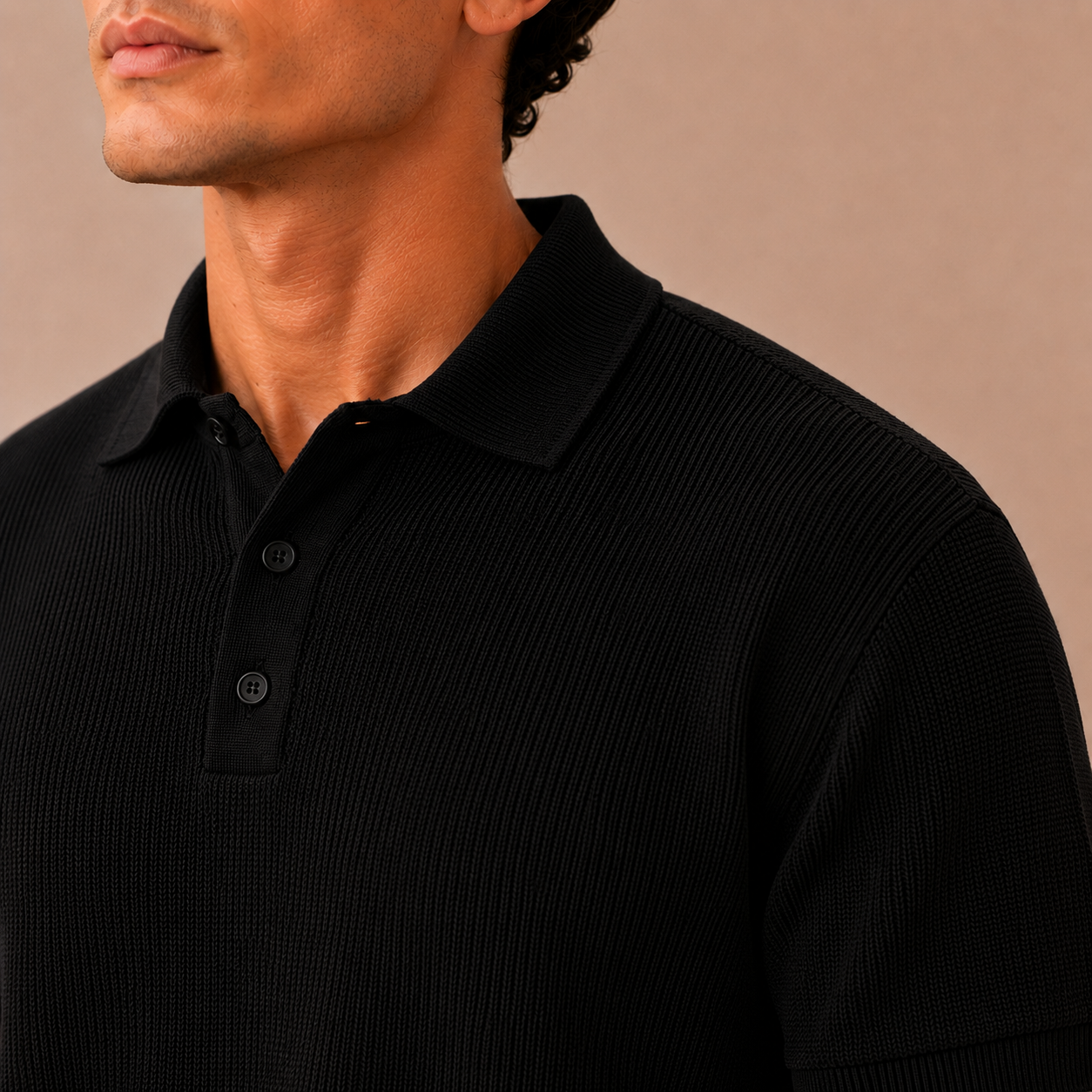 100% Cotton Knit Polo Shirt - Black