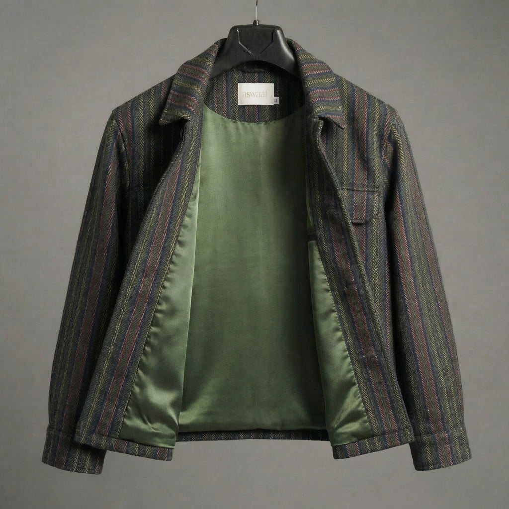 Herringbone Wool Patterned Jacket - Vintage
