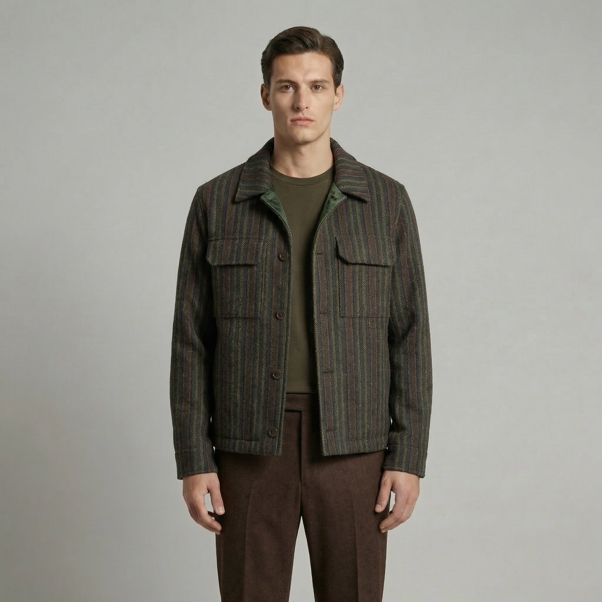 Herringbone Wool Patterned Jacket - Vintage