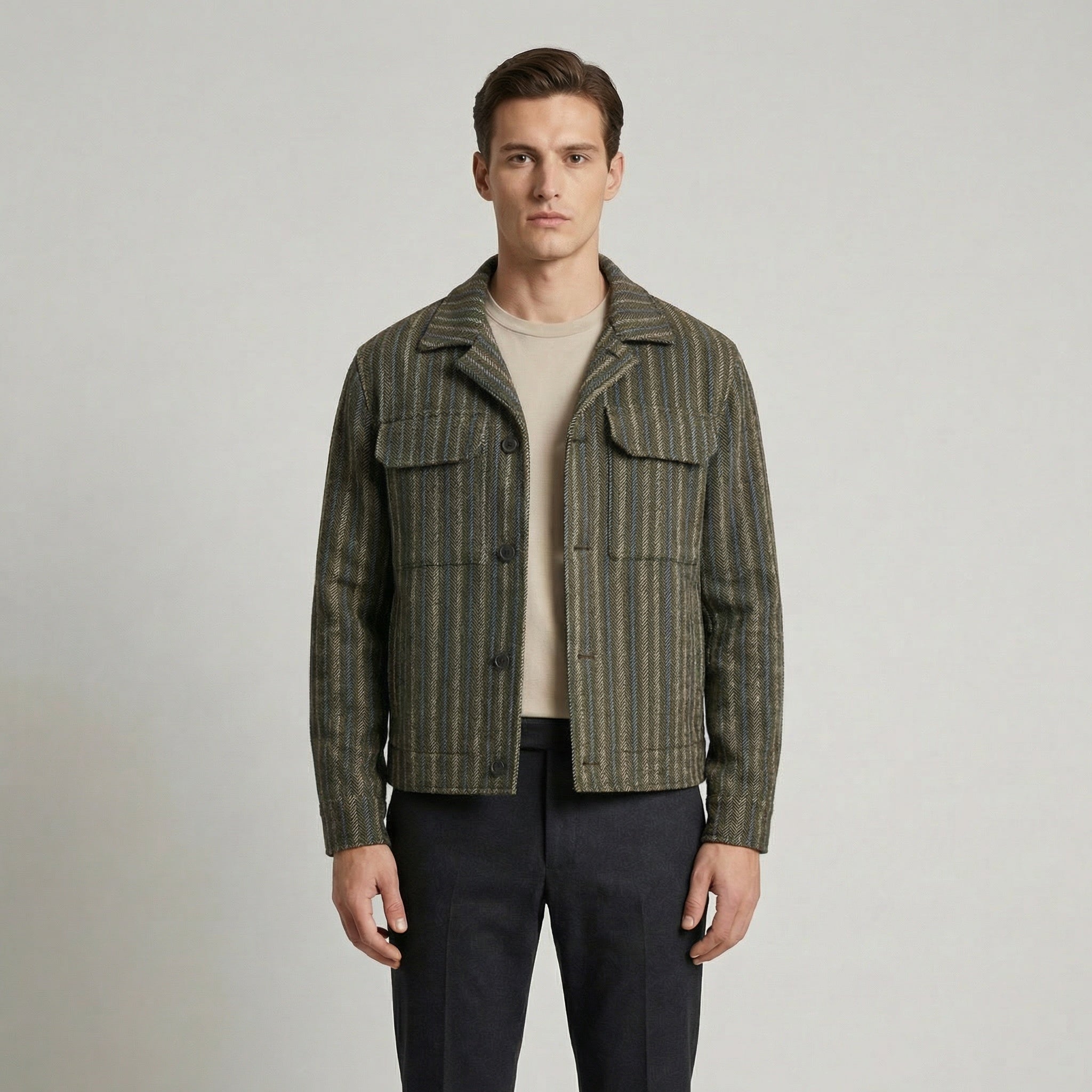 Herringbone Wool Patterned Jacket - Modern